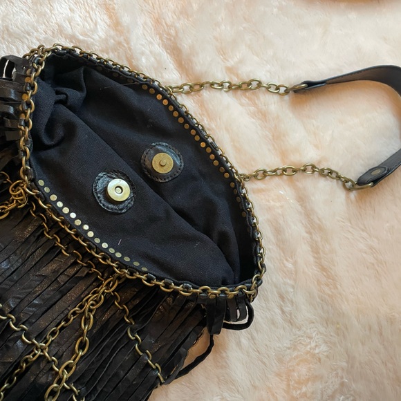 Black leather and gold burnished Stylish chain Boho Bag. Like new! - Picture 8 of 13